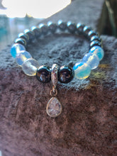 Load image into Gallery viewer, Opalite and Hematite with drop shape Zircon in Sterling Silver
