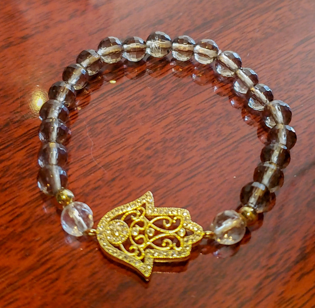 Clear & Smoky Quartz set with Hamsa